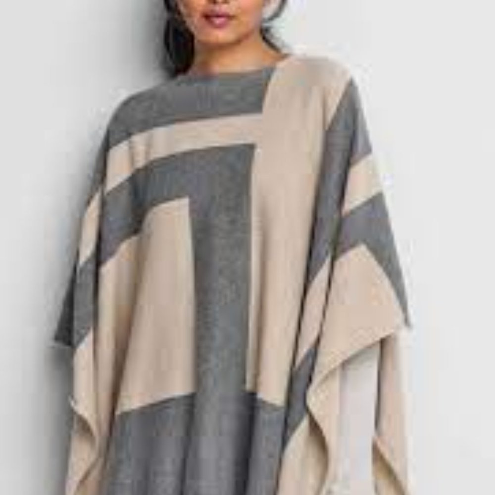 RARE Eileen Fisher Color Block Cashmere / Wool Poncho